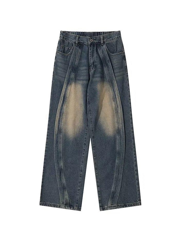 Verwaschene, lockere Patchwork-Jeans für Herren-3